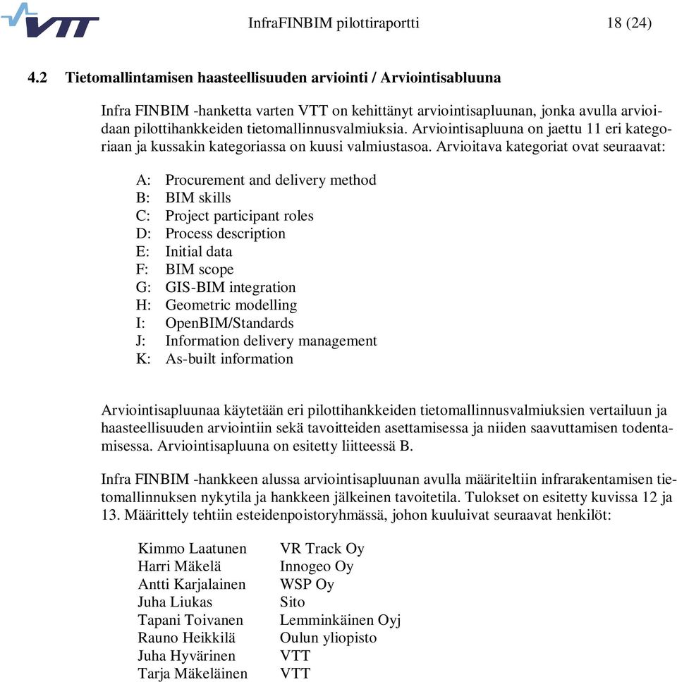 tietomallinnusvalmiuksia. Arviointisapluuna on jaettu 11 eri kategoriaan ja kussakin kategoriassa on kuusi valmiustasoa.