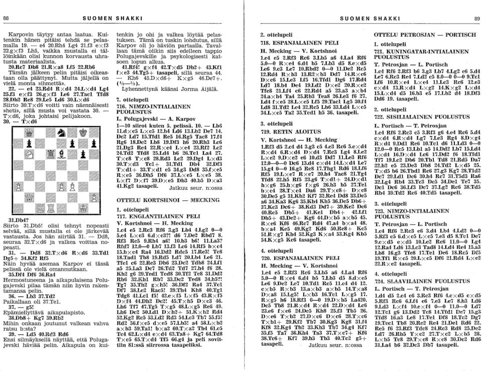 Mutta jäljellä on vielä monta»ihmettä». 22. - e4 23.Rd4 RXd4 24.LXd4 Lg4 25.f3 exf3 26.gXf3 Le6 27.Tac1 Tfd8 28.Db2 Re8 29.Le5 Ld6 30.L X d6 Siirto 30.