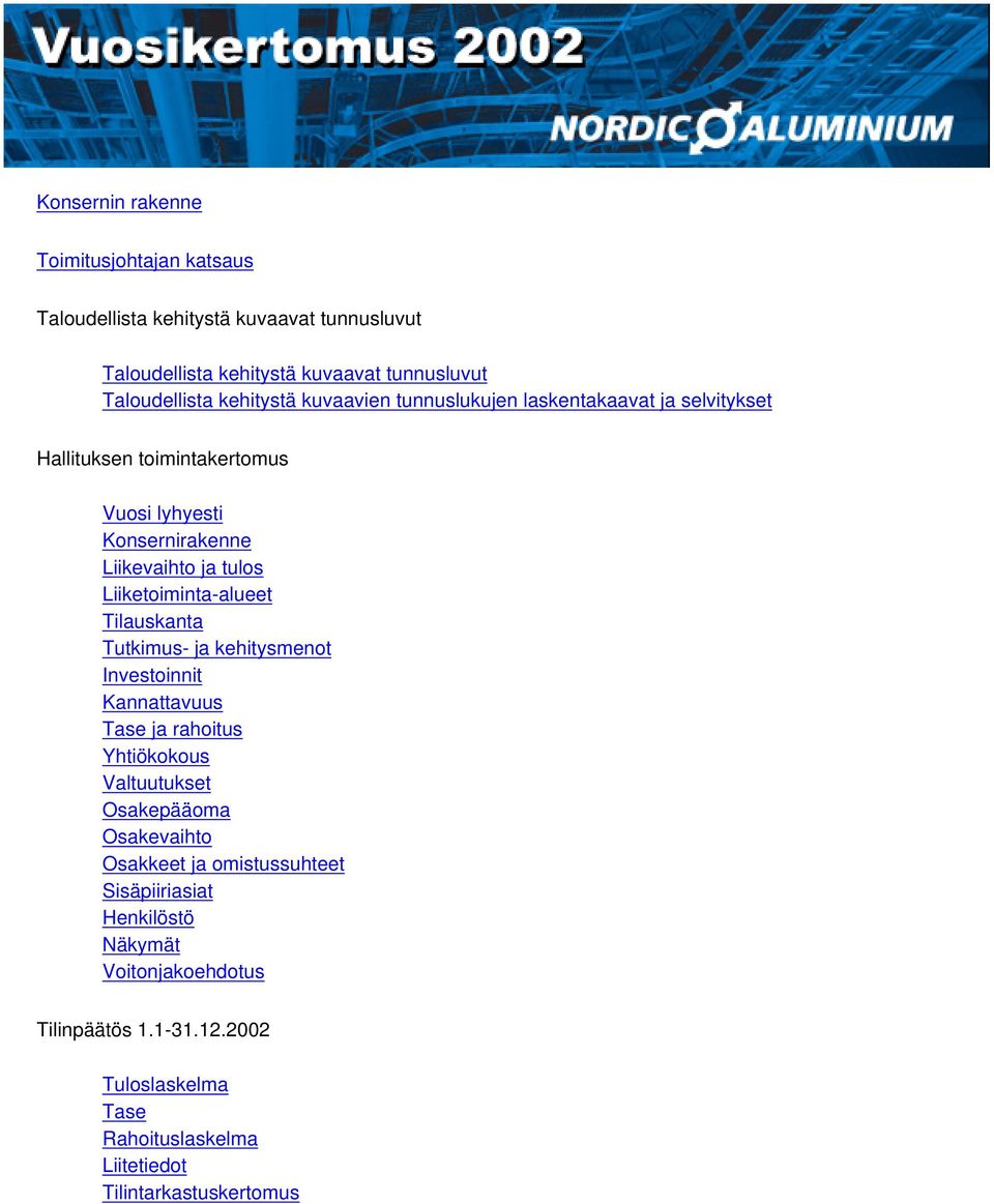 Liiketoiminta-alueet Tilauskanta Tutkimus- ja kehitysmenot Investoinnit Kannattavuus Tase ja rahoitus Yhtiökokous Valtuutukset Osakepääoma Osakevaihto