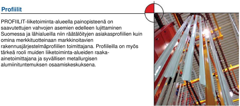 markkinoitavien rakennusjärjestelmäprofiilien toimittajana.