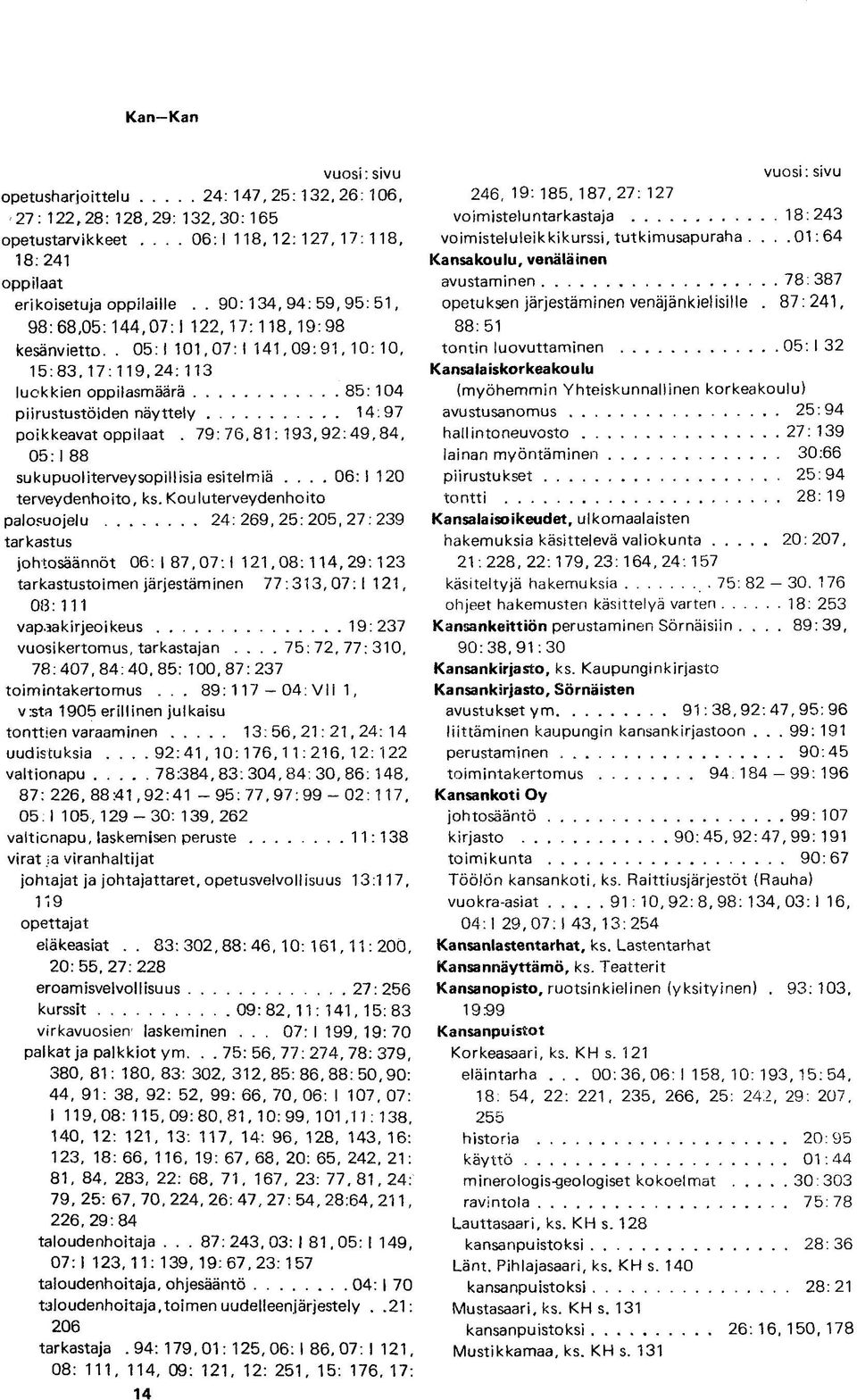 . 05:1 101,07: I 141, 09: 91,10:10, 15:83,17:119,24:113 luokkien oppilasmäärä 85:104 piirustustöiden näyttely 14:97 poikkeavat oppilaat.