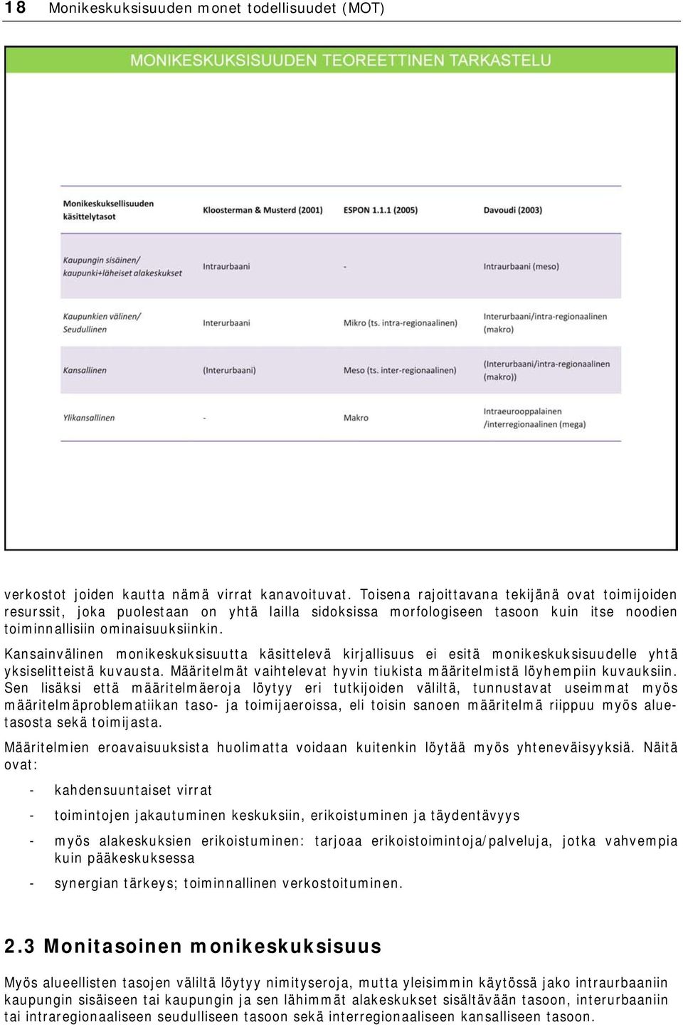 Kansainvälinen monikeskuksisuutta käsittelevä kirjallisuus ei esitä monikeskuksisuudelle yhtä yksiselitteistä kuvausta. Määritelmät vaihtelevat hyvin tiukista määritelmistä löyhempiin kuvauksiin.