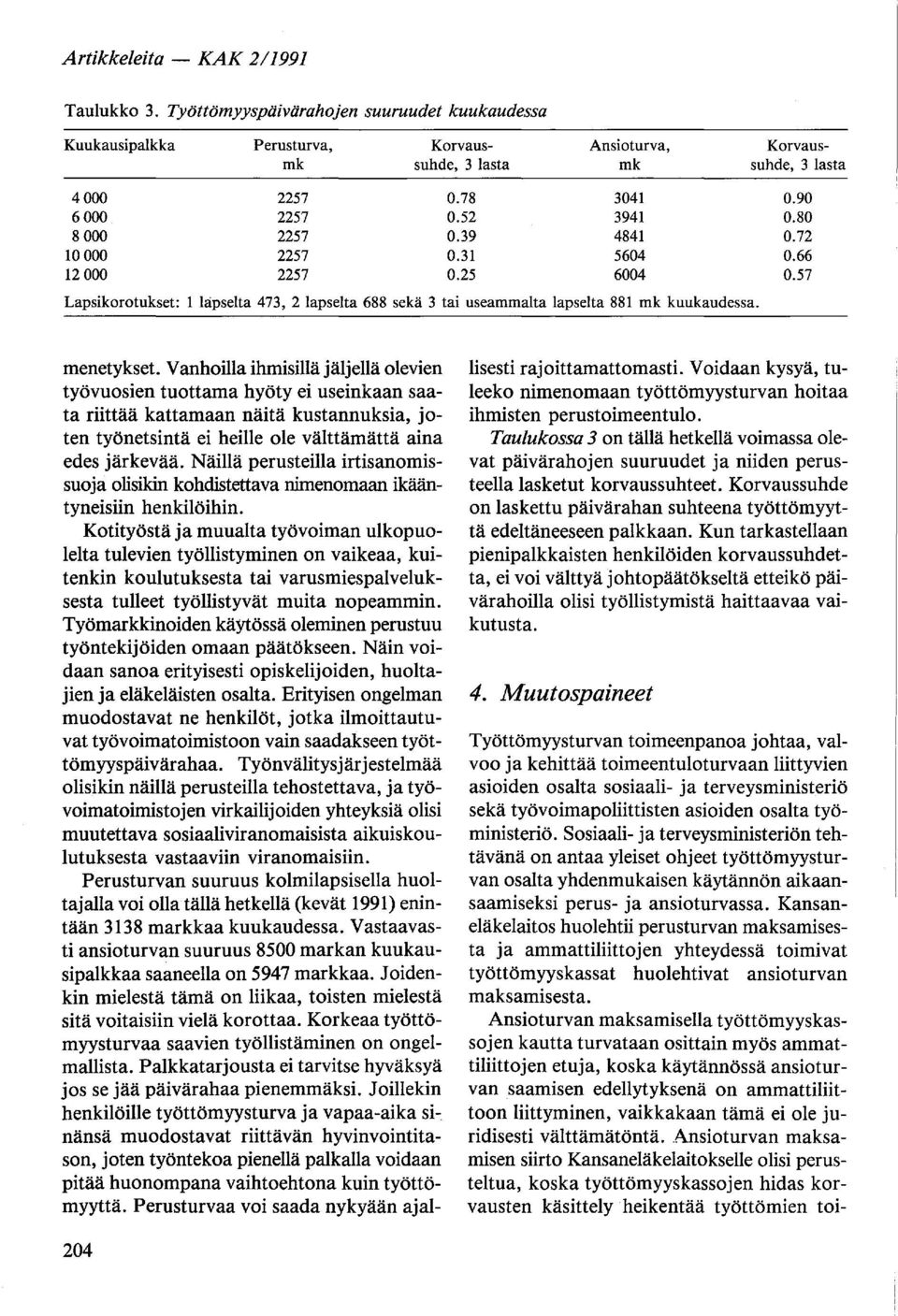 57 Lapsikorotukset: 1 lapselta 473, 2 lapselta 688 sekä 3 tai useammalta lapselta 881 mk kuukaudessa. menetykset.