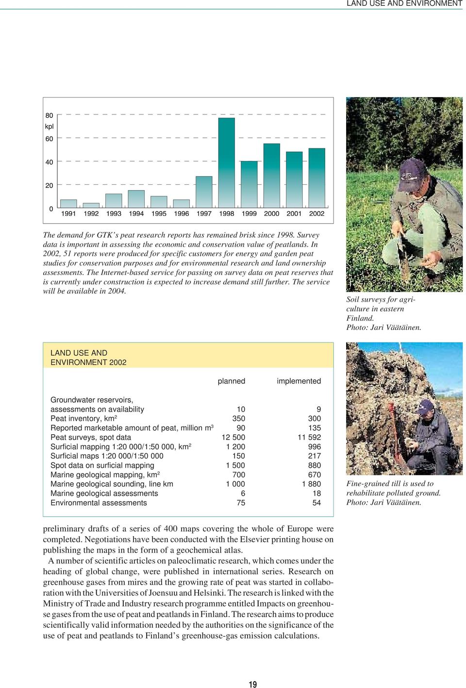 The Internet-based service for passing on survey data on peat reserves that is currently under construction is expected to increase demand still further. The service will be available in 2004.