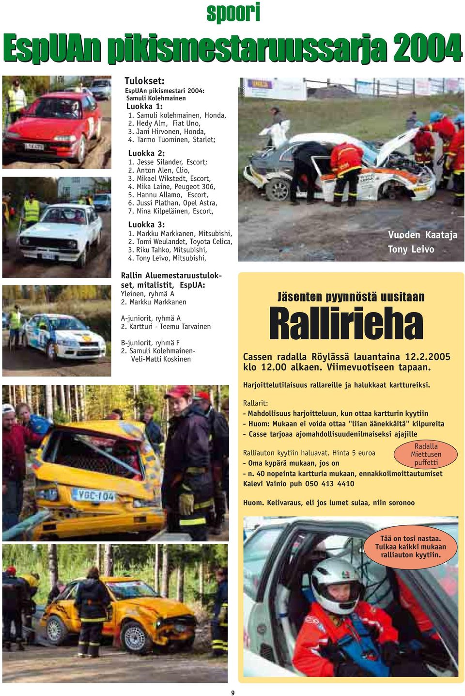 Nina Kilpeläinen, Escort, Luokka 3: 1. Markku Markkanen, Mitsubishi, 2. Tomi Weulandet, Toyota Celica, 3. Riku Tahko, Mitsubishi, 4.