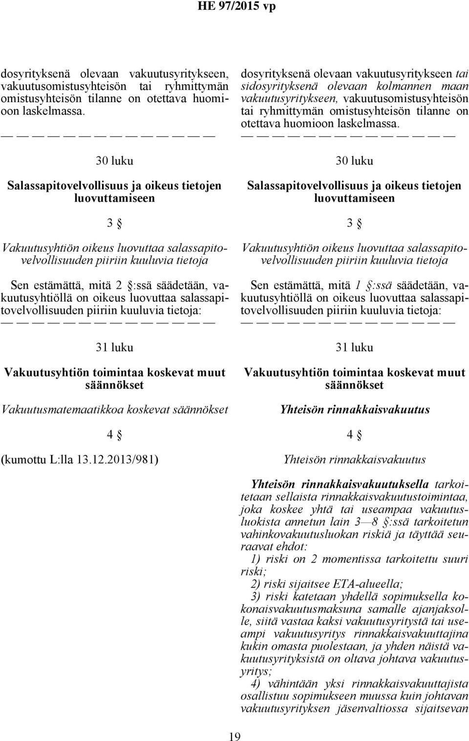 vakuutusyhtiöllä on oikeus luovuttaa salassapitovelvollisuuden piiriin kuuluvia tietoja: 31 luku Vakuutusyhtiön toimintaa koskevat muut säännökset Vakuutusmatemaatikkoa koskevat säännökset 4 (kumottu