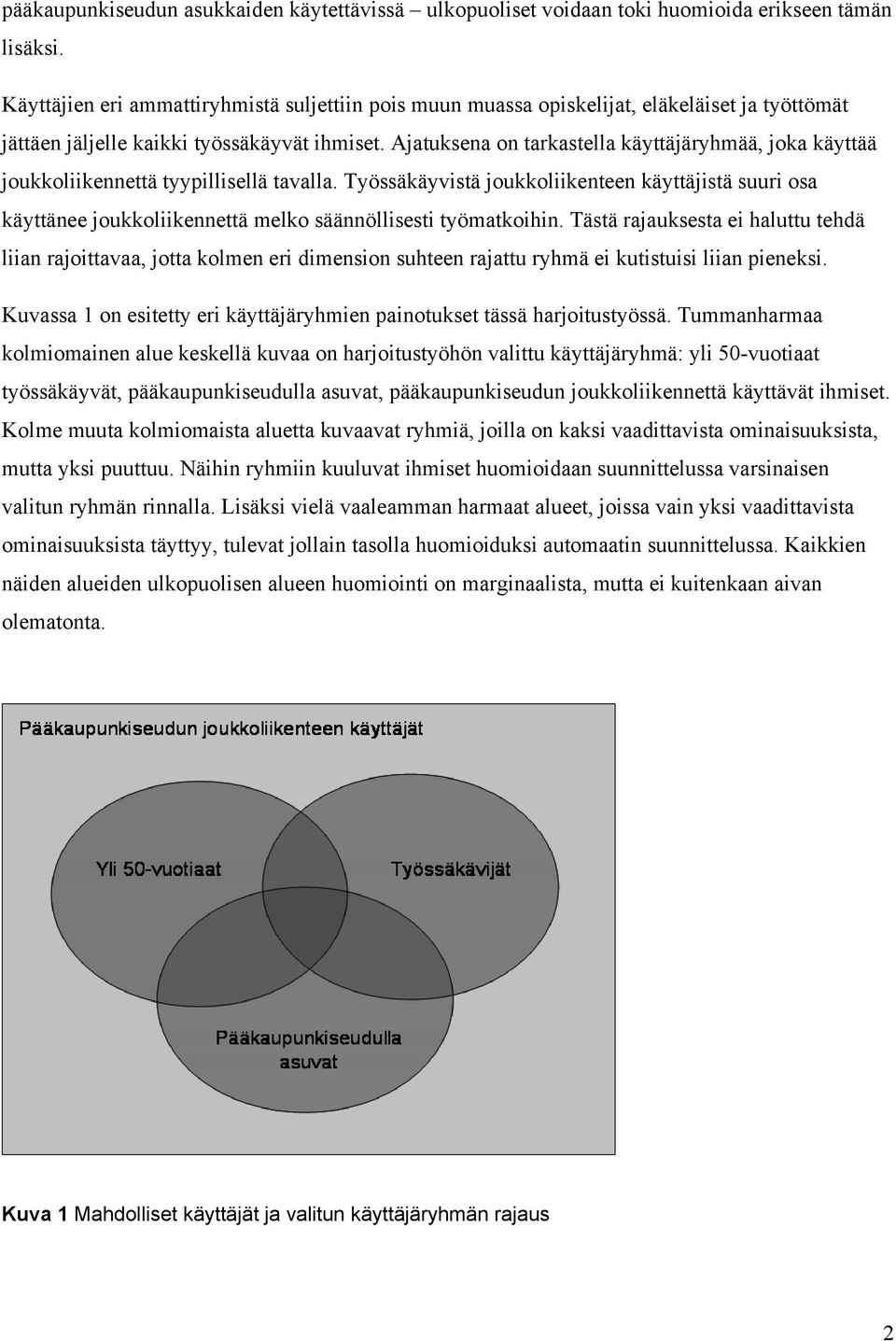 Ajatuksena on tarkastella käyttäjäryhmää, joka käyttää joukkoliikennettä tyypillisellä tavalla.