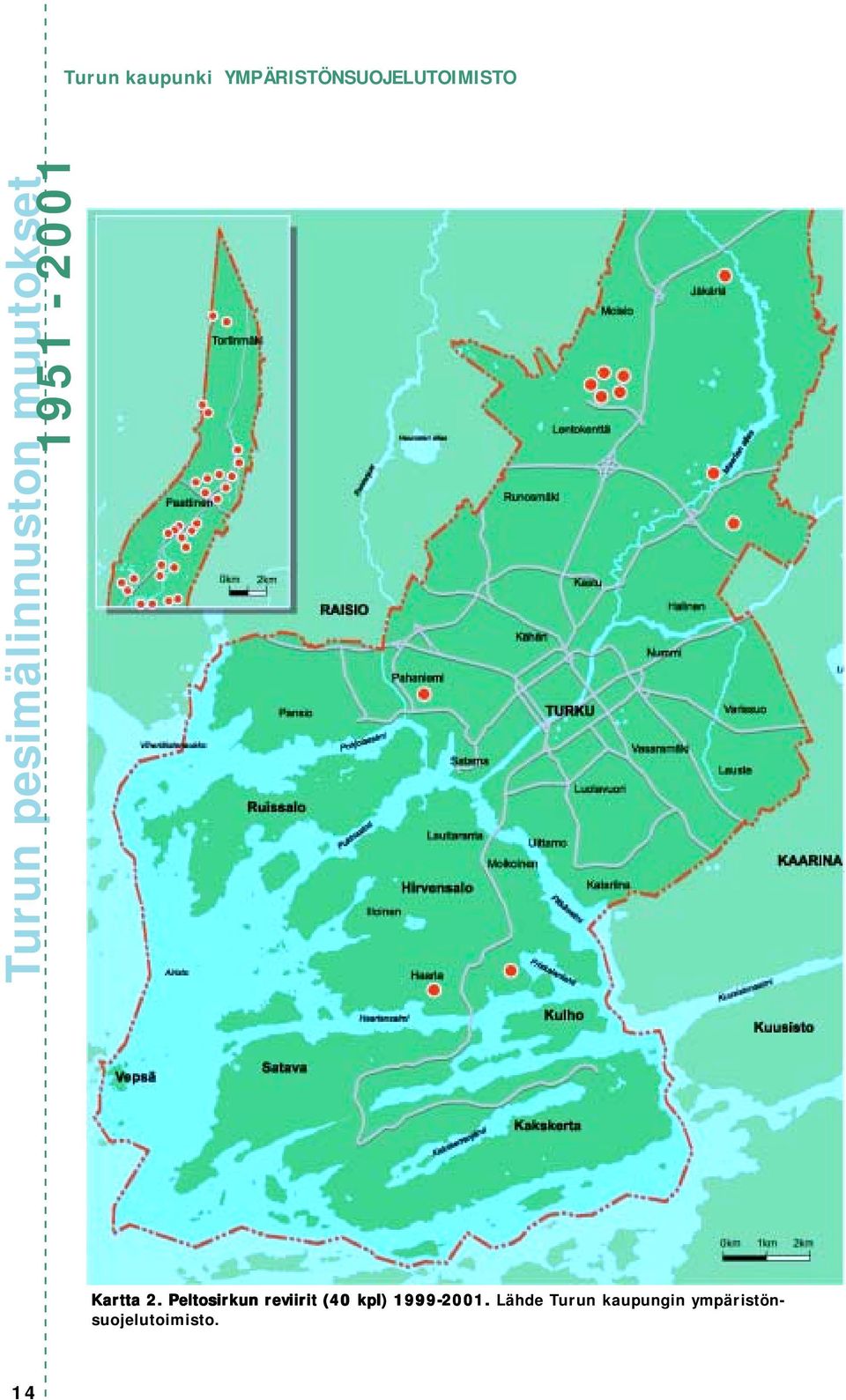 Peltosirkun reviirit (40 kpl) 1999-2001.