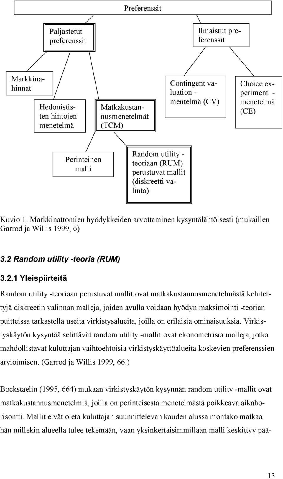 Markkinattomien hyödykkeiden arvottaminen kysyntälähtöisesti (mukaillen Garrod ja Willis 1999, 6) 3.2 