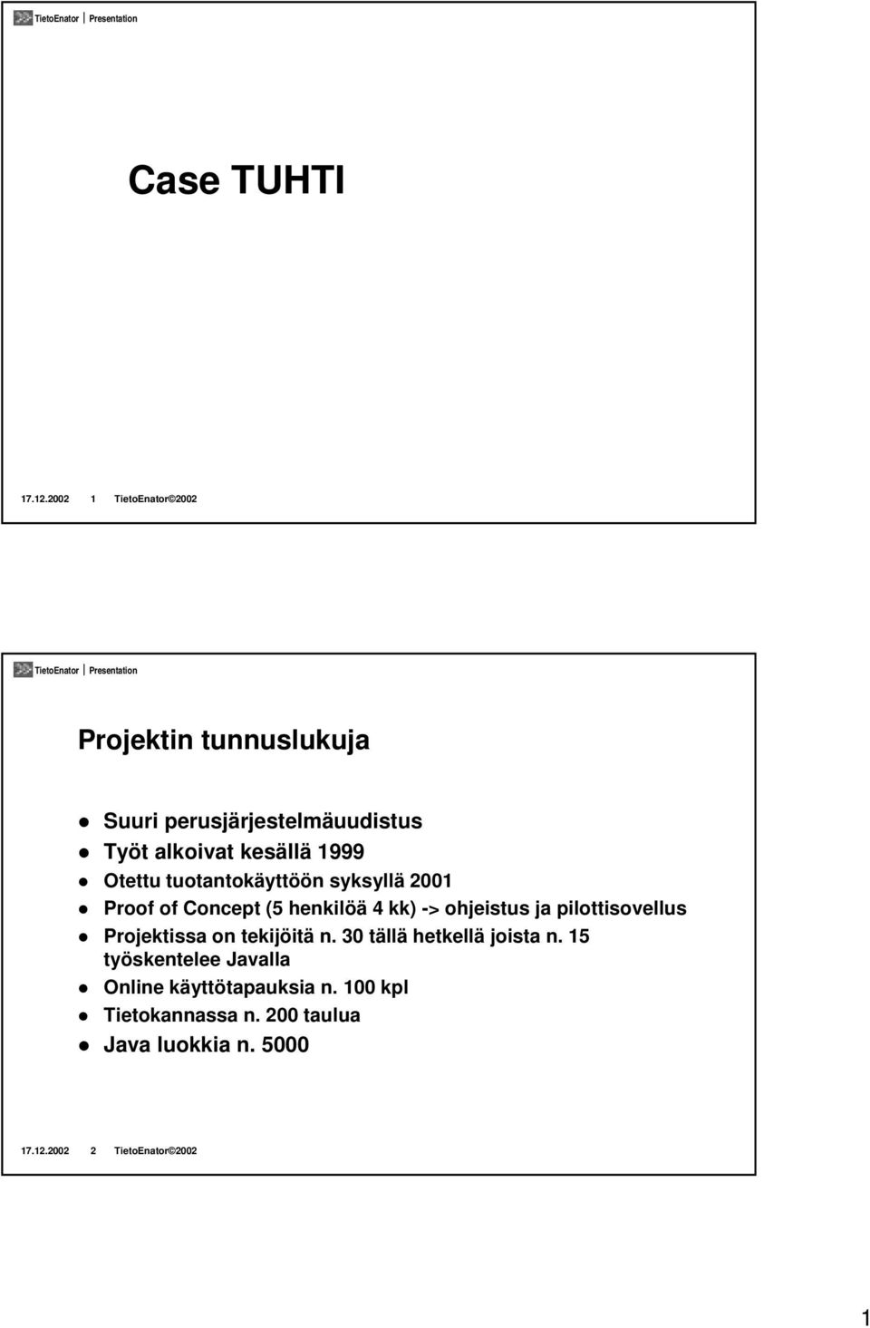 Proof of Concept (5 henkilöä 4 kk) -> ohjeistus ja pilottisovellus! Projektissa on tekijöitä n.