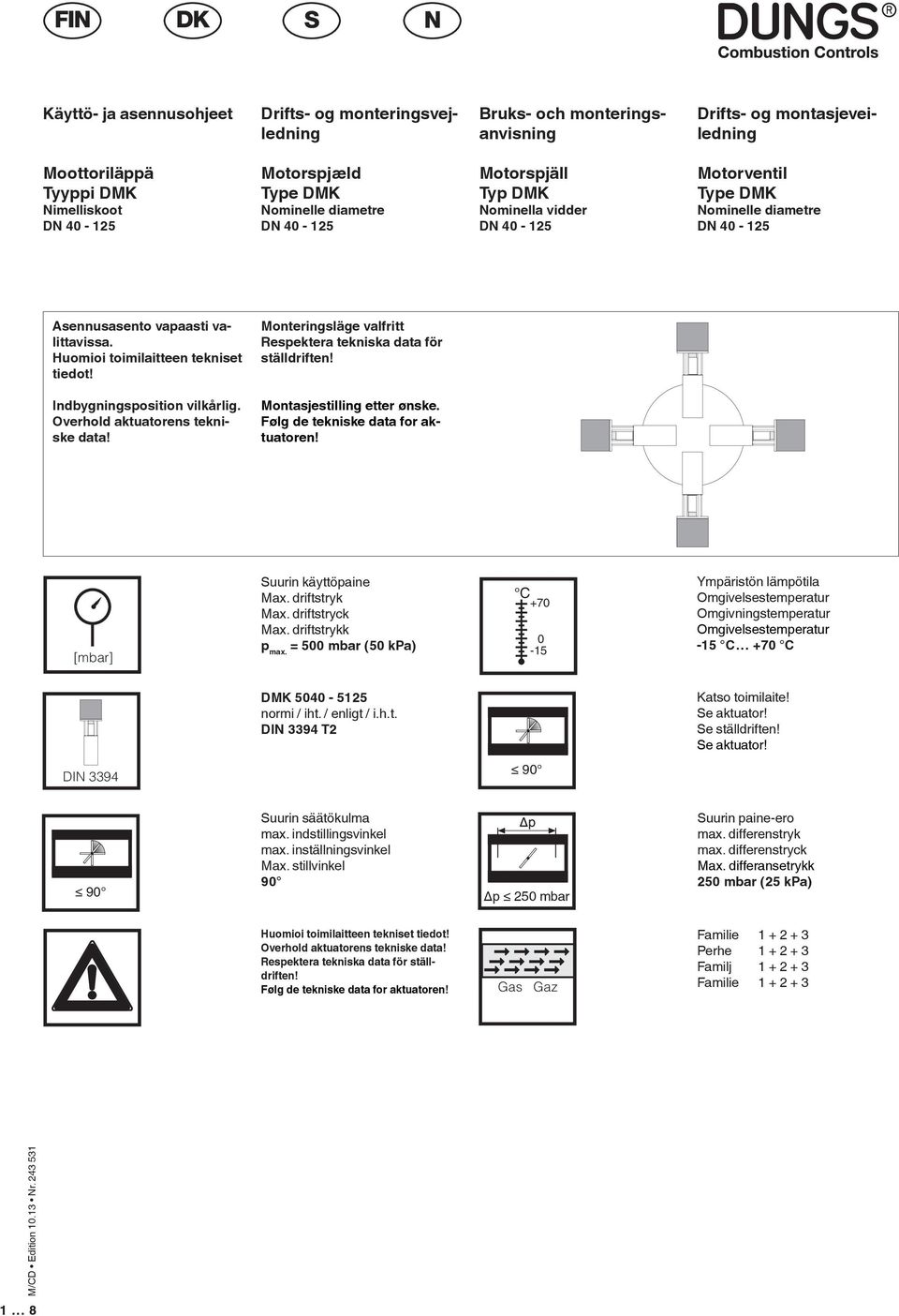 Monteringsläge valfritt Respektera tekniska data för ställdriften! Indbygningsposition vilkårlig. Overhold aktuatorens tekniske data! Montasjestilling etter ønske.