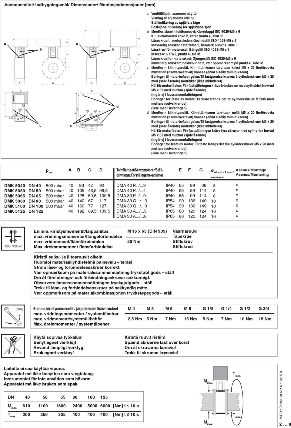 Läseskrue til motorakslen: Gevindstift ISO 29-M5 x 6 Indvendig sekskant størrelse 2, bemærk punkt 4, side 3! Låsskruv för motoraxel: Gängstift ISO 29-M5 x 6 Insexskruv SW2, punkt 4, sid 3!