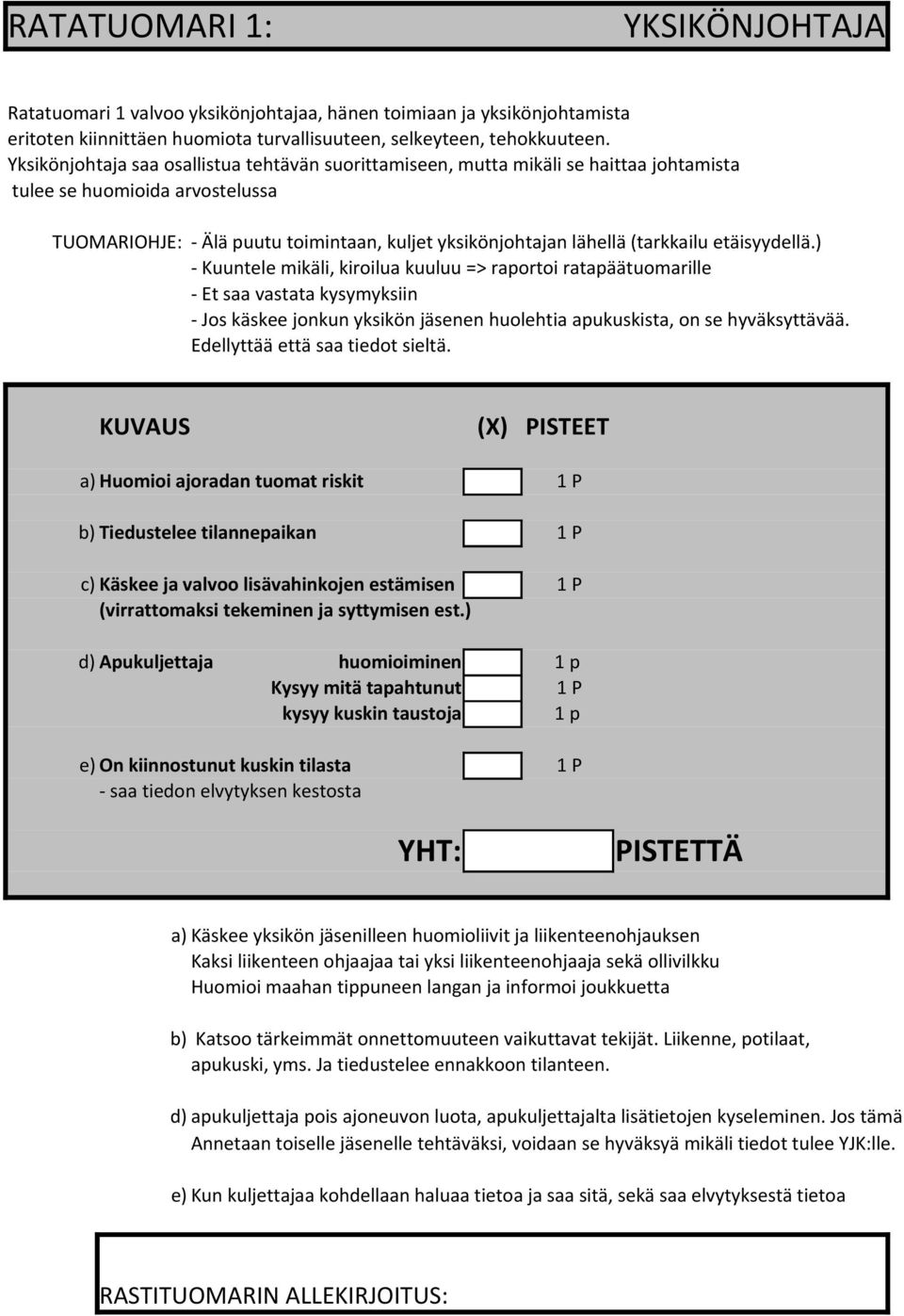 (tarkkailu etäisyydellä.) - Et saa vastata kysymyksiin - Jos käskee jonkun yksikön jäsenen huolehtia apukuskista, on se hyväksyttävää. Edellyttää että saa tiedot sieltä.