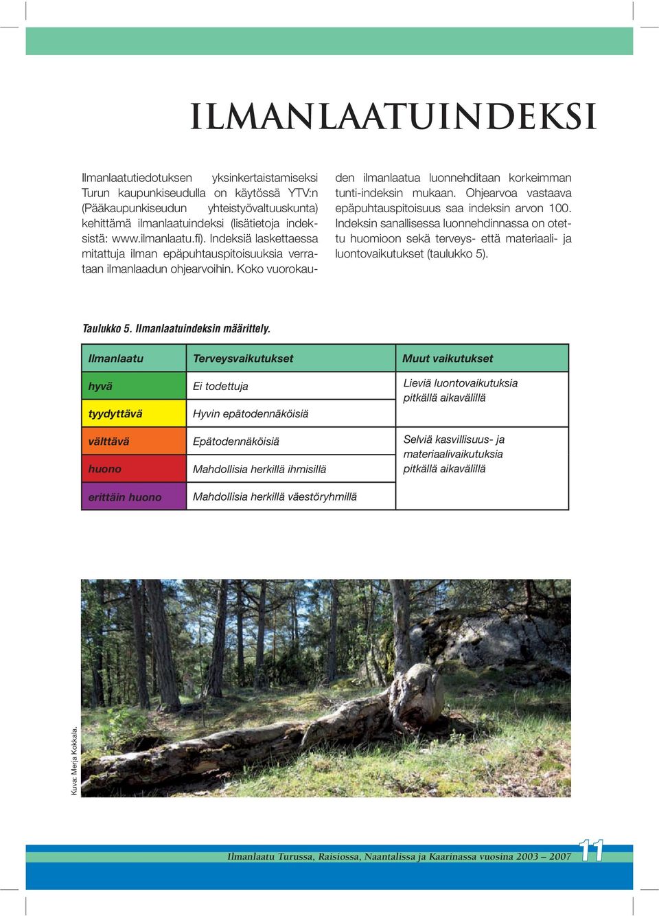 Ohjearvoa vastaava epäpuhtauspitoisuus saa indeksin arvon 1. Indeksin sanallisessa luonnehdinnassa on otettu huomioon sekä terveys- että materiaali- ja luontovaikutukset (taulukko 5). Taulukko 5.