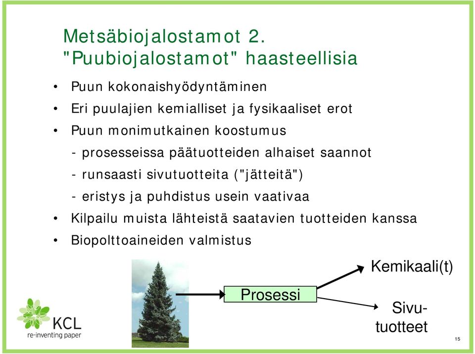 fysikaaliset erot Puun monimutkainen koostumus - prosesseissa päätuotteiden alhaiset saannot -