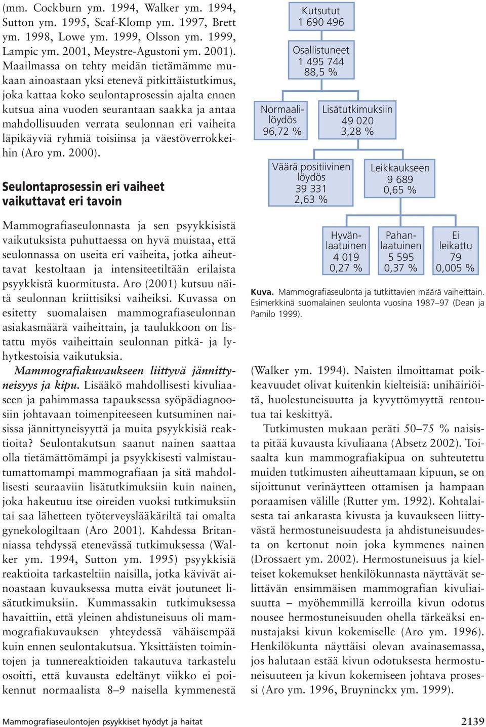 verrata seulonnan eri vaiheita läpikäyviä ryhmiä toisiinsa ja väestöverrokkeihin (Aro ym. 2000).