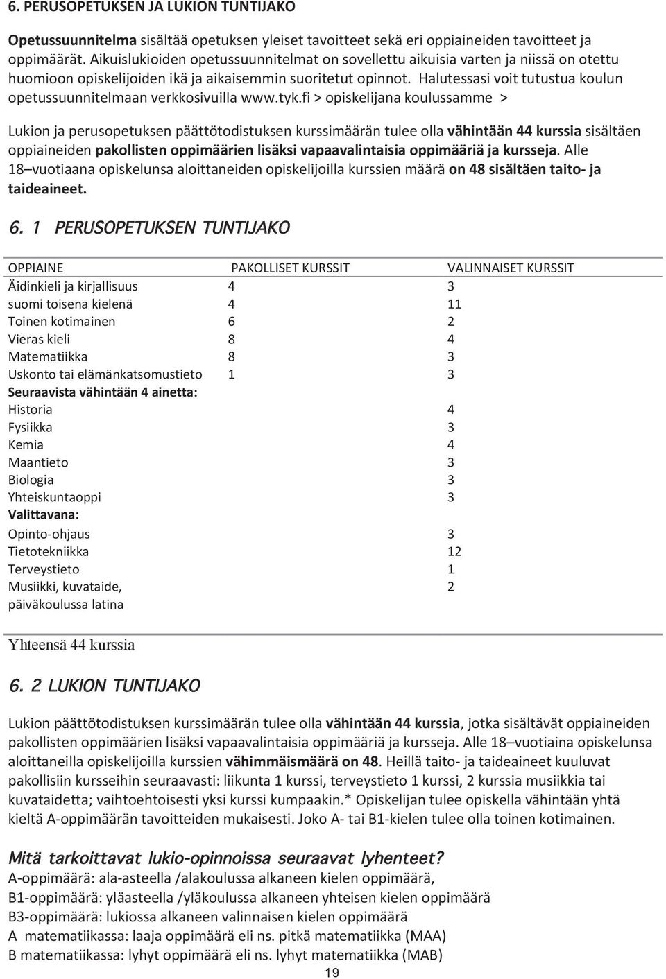 Halutessasi voit tutustua koulun opetussuunnitelmaan verkkosivuilla www.tyk.