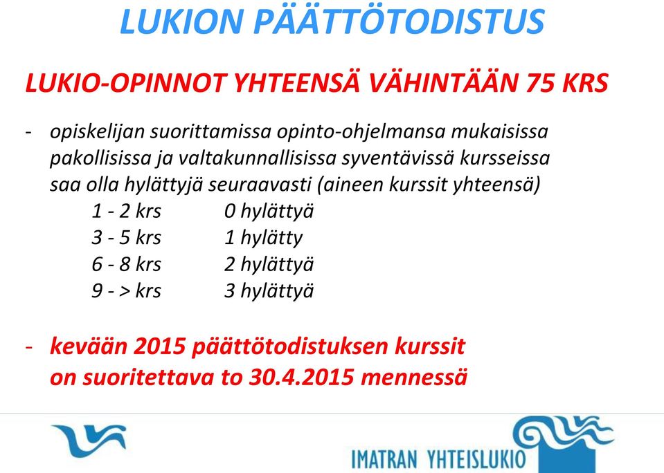 hylättyjä seuraavasti (aineen kurssit yhteensä) 1-2 krs 0 hylättyä 3-5 krs 1 hylätty 6-8 krs 2