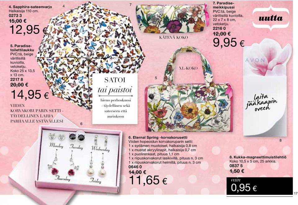 Paradisemeikkipussi PVC:tä, beige värillisillä kuvioilla, x 7 x 8 cm, vetoketju. 6 0,00 9,95 laita jääkaapin oveen 6.
