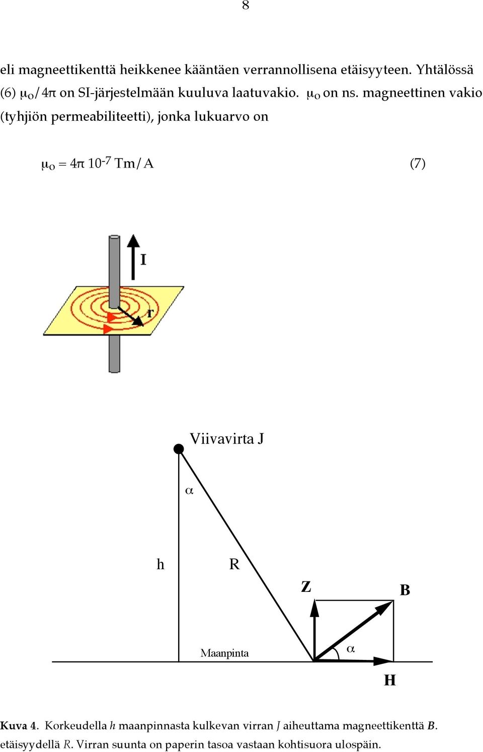 magneettinen vakio (tyhjiön permeabiliteetti), jonka lukuarvo on µ o = 4π 10-7 Tm/A (7) Viivavirta J!