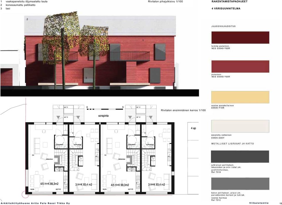RAKENTAMISTAPAOHJEET 4 VÄRISUUNNITELMA 2 1 3 Rivitalon