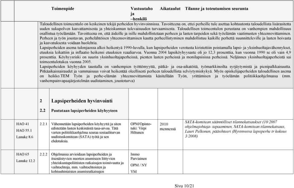 Taloudellisen toimeentulon perustana on vanhempien mahdollisuus osallistua työelämään.