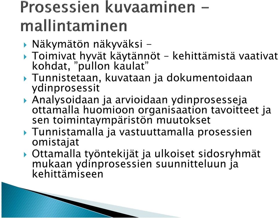 organisaation tavoitteet ja sen toimintaympäristön muutokset Tunnistamalla ja vastuuttamalla prosessien