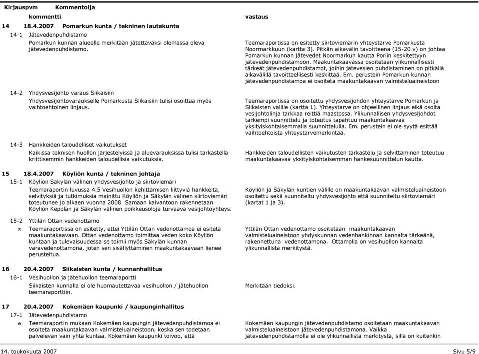 Pitkän aikavälin tavoitteena (15-20 v) on johtaa Pomarkun kunnan jätevedet Noormarkun kautta Poriin keskitettyyn jätevedenpuhdistamoon.