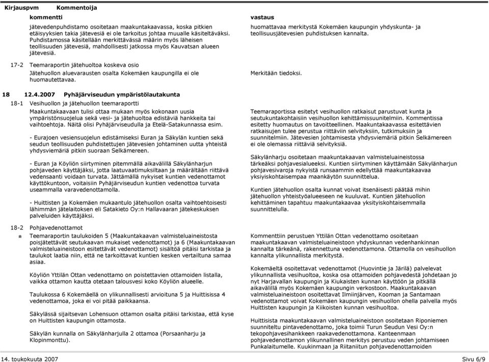 huomattavaa merkitystä Kokemäen kaupungin yhdyskunta- ja teollisuusjätevesien puhdistuksen kannalta.