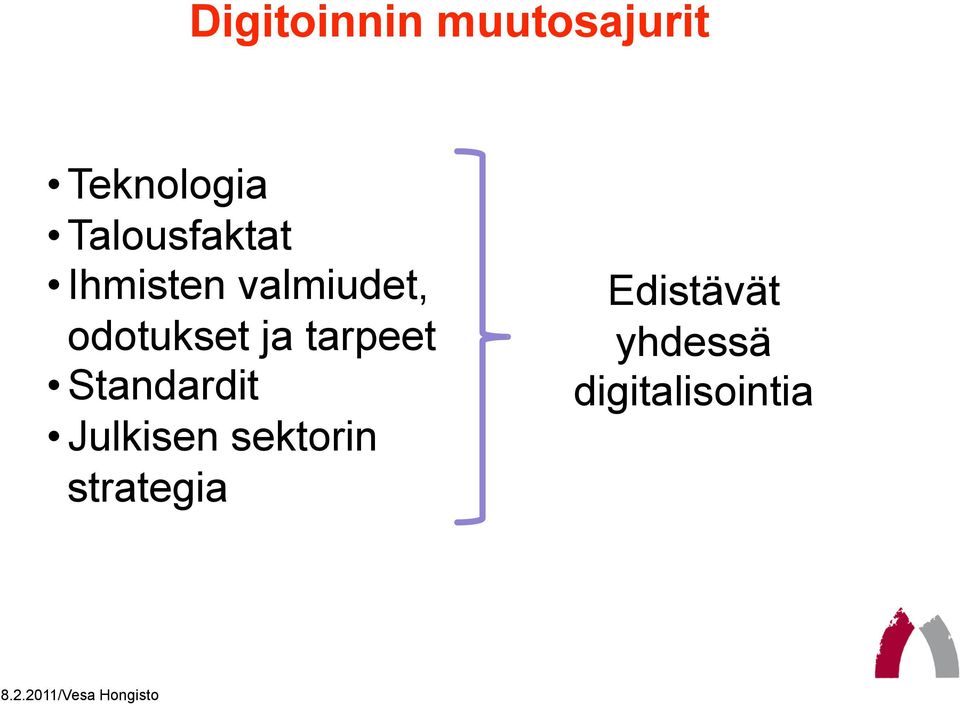 odotukset ja tarpeet Standardit Julkisen