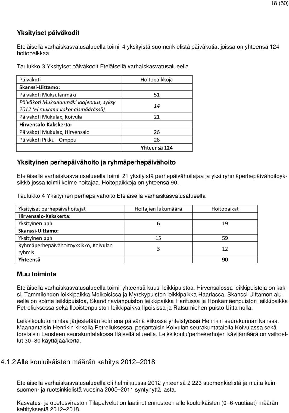 kokonaismäärässä) 14 Päiväkoti Mukulax, Koivula 21 Hirvensalo Kakskerta: Päiväkoti Mukulax, Hirvensalo 26 Päiväkoti Pikku Omppu 26 Yhteensä 124 Yksityinen perhepäivähoito ja ryhmäperhepäivähoito