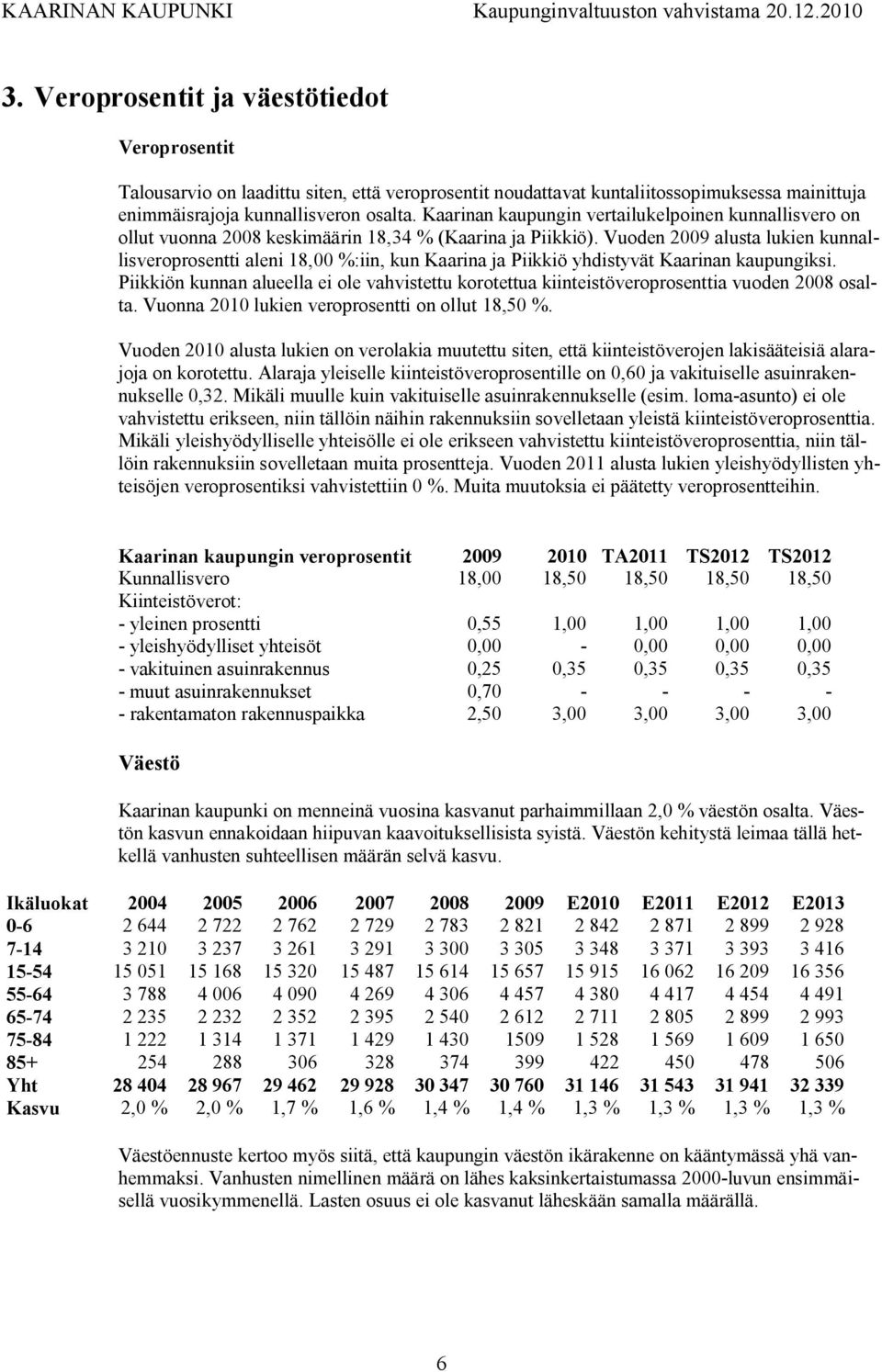 Vuoden 2009 alusta lukien kunnallisveroprosentti aleni 18,00 %:iin, kun Kaarina ja Piikkiö yhdistyvät Kaarinan kaupungiksi.