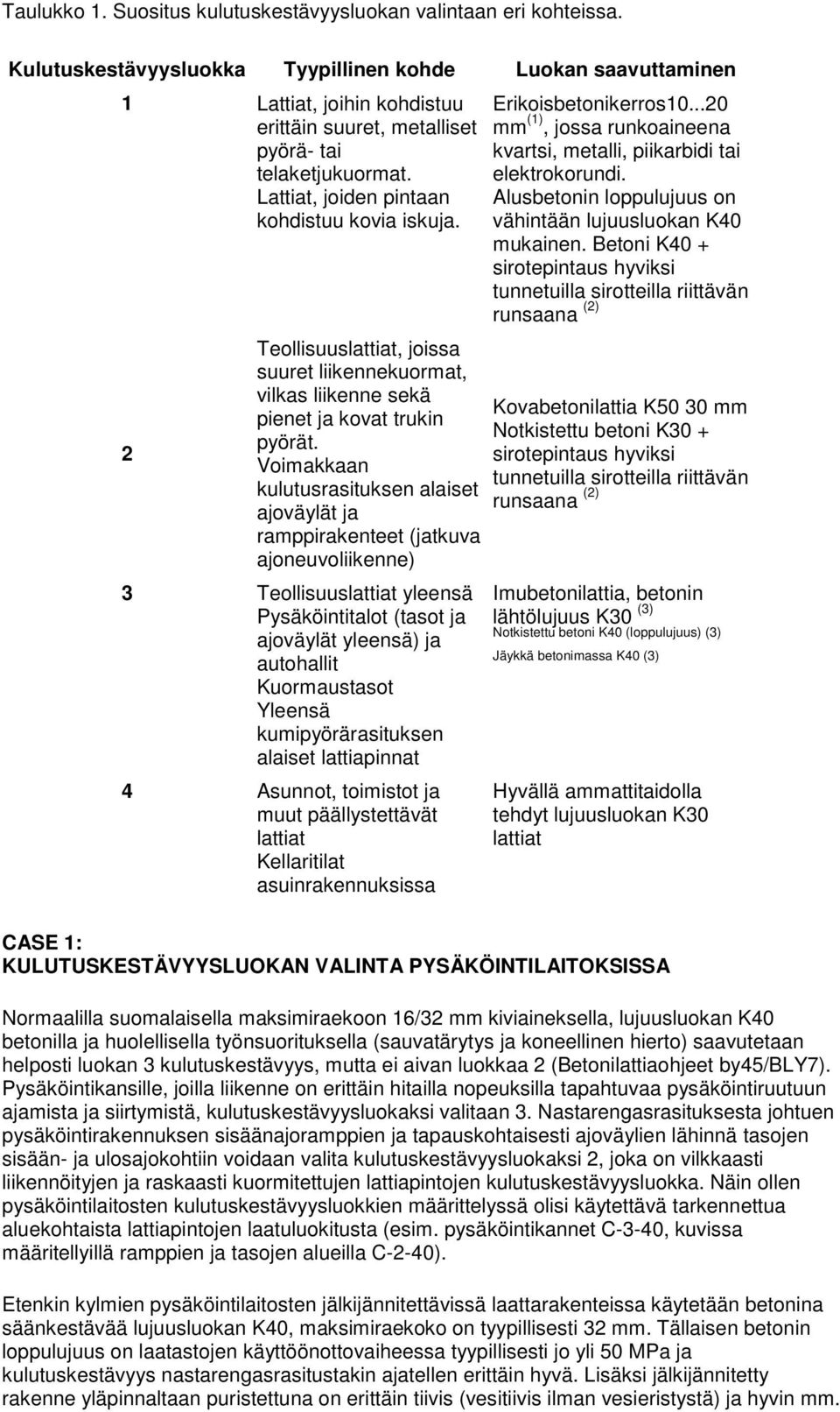 2 Teollisuuslattiat, joissa suuret liikennekuormat, vilkas liikenne sekä pienet ja kovat trukin pyörät.