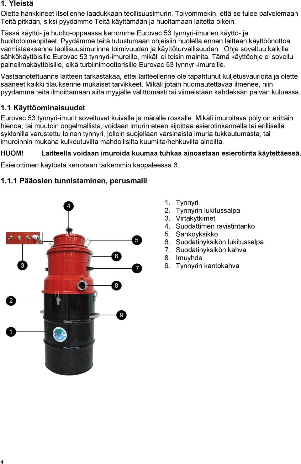 Pyydämme teitä tutustumaan ohjeisiin huolella ennen laitteen käyttöönottoa varmistaaksenne teollisuusimurinne toimivuuden ja käyttöturvallisuuden.