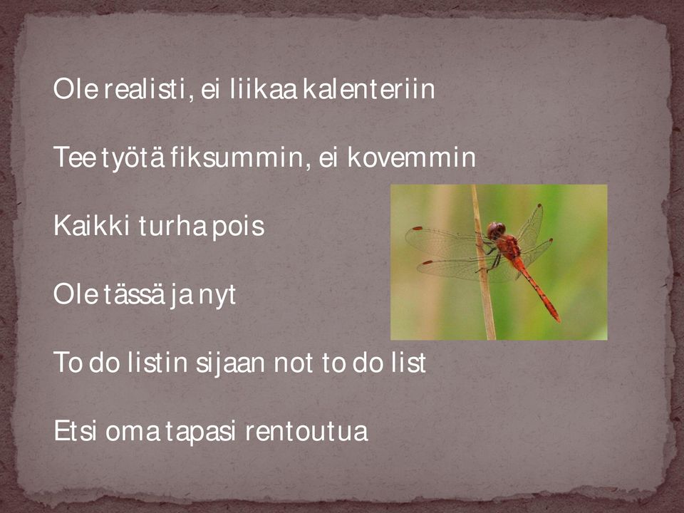 turha pois Ole tässä ja nyt To do listin