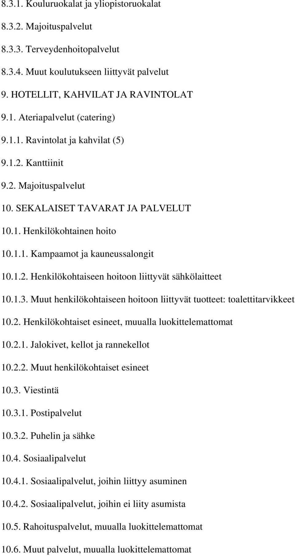 1.3. Muut henkilökohtaiseen hoitoon liittyvät tuotteet: toalettitarvikkeet 10.2. Henkilökohtaiset esineet, muualla luokittelemattomat 10.2.1. Jalokivet, kellot ja rannekellot 10.2.2. Muut henkilökohtaiset esineet 10.