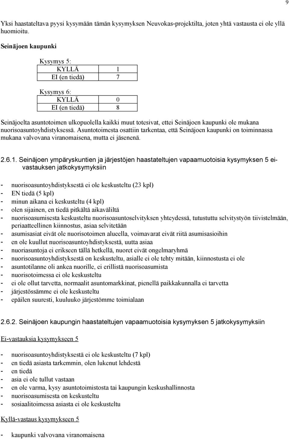 nuorisoasuntoyhdistyksessä. Asuntotoimesta osattiin tarkentaa, että Seinäjoen kaupunki on toiminnassa mukana valvovana viranomaisena, mutta ei jäsenenä. 2.6.1.