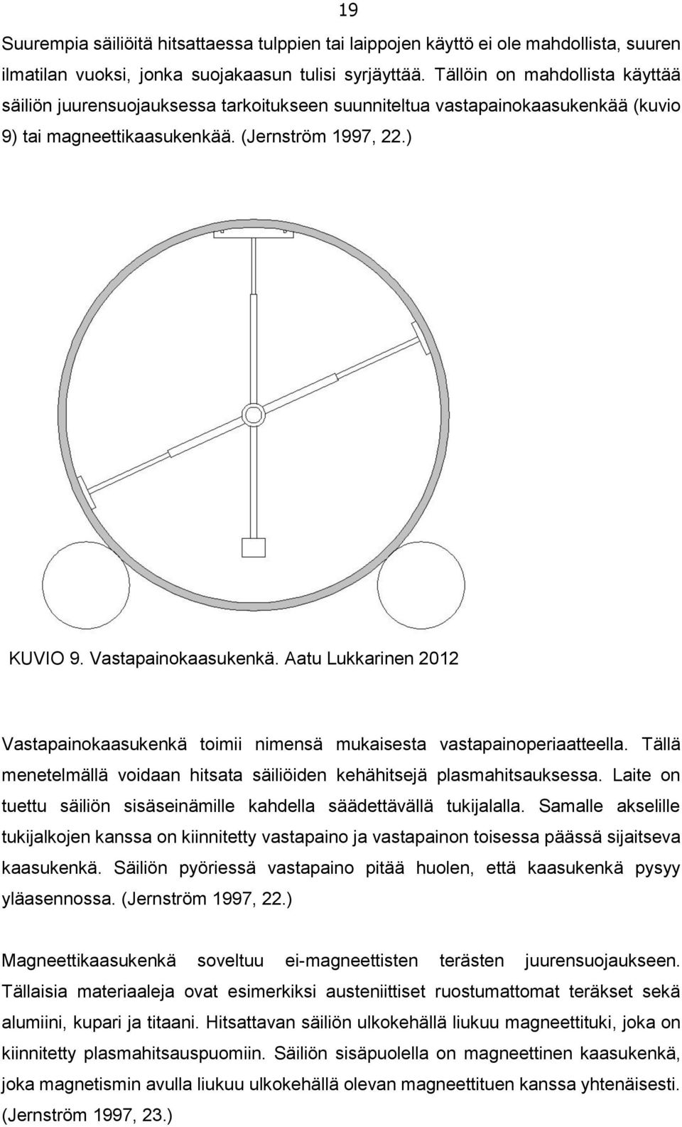 Aatu Lukkarinen 2012 Vastapainokaasukenkä toimii nimensä mukaisesta vastapainoperiaatteella. Tällä menetelmällä voidaan hitsata säiliöiden kehähitsejä plasmahitsauksessa.