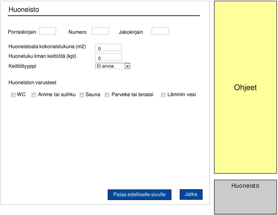 keittiötä (kpl) Keittiötyyppi 0 0 Huoneiston