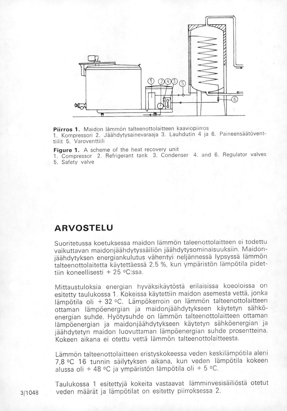 Safety valve Paineensäätövent- Regulator valves ARVOSTELU Suoritetussa koetuksessa maidon lämmön taleenottolaitteen ei todettu vaikuttavan maidonjäähdytyssäiliön jäähdytysominaisuuksiin.