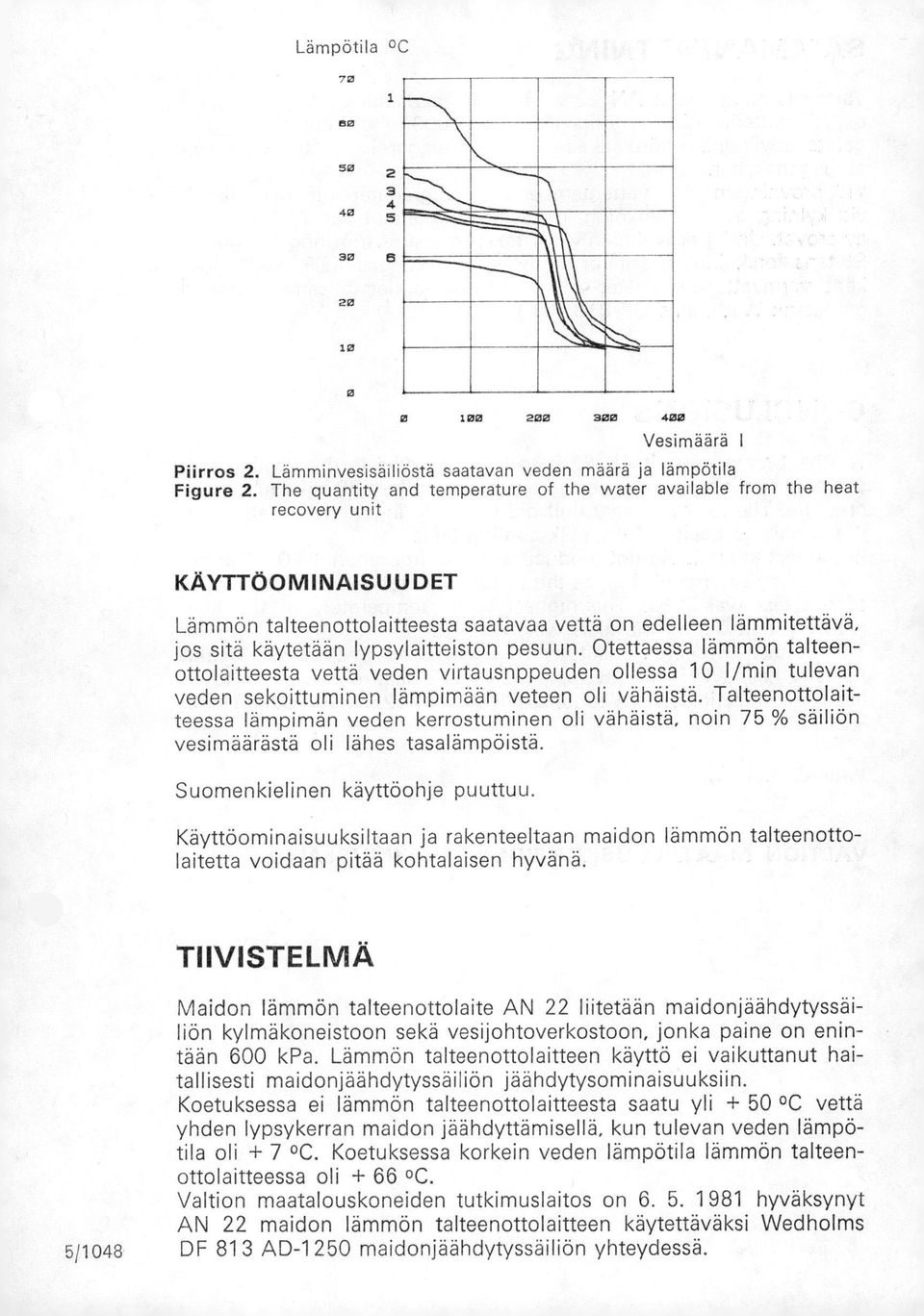 lypsylaitteiston pesuun. Otettaessa lämmön talteenottolaitteesta vettä veden virtausnppeuden ollessa 10 1/min tulevan veden sekoittuminen lämpimään veteen oli vähäistä.