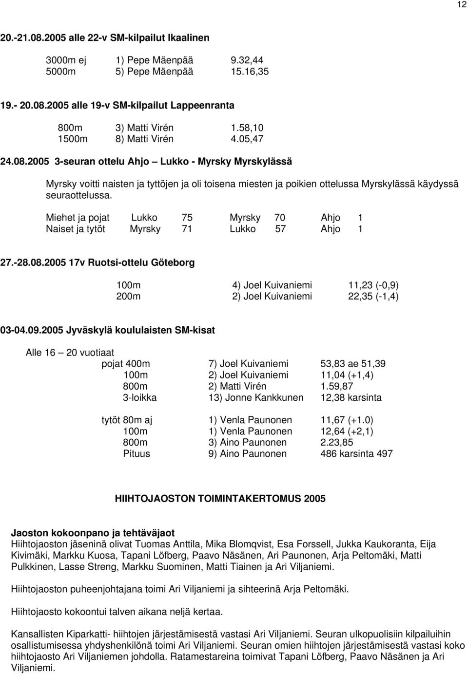 2005 3-seuran ottelu Ahjo Lukko - Myrsky Myrskylässä Myrsky voitti naisten ja tyttöjen ja oli toisena miesten ja poikien ottelussa Myrskylässä käydyssä seuraottelussa.