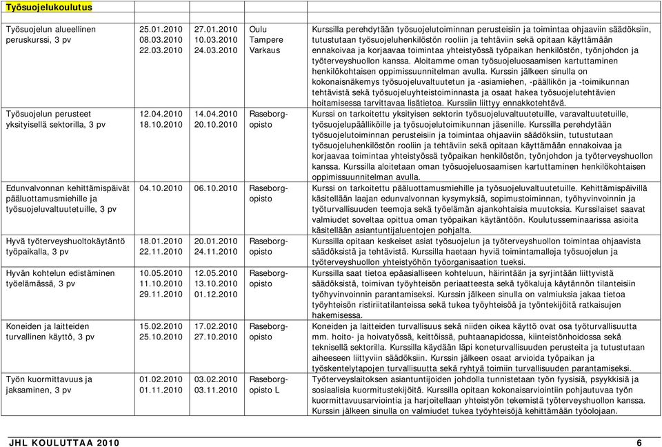 2010 22.03.2010 12.04.2010 18.10.2010 27.01.2010 10.03.2010 24.03.2010 14.04.2010 20.10.2010 Oulu Tampere Varkaus 18.01.2010 22.11.2010 10.05.2010 11.10.2010 29.11.2010 15.02.2010 25.10.2010 01.02.2010 01.11.2010 20.01.2010 24.11.2010 12.05.2010 13.