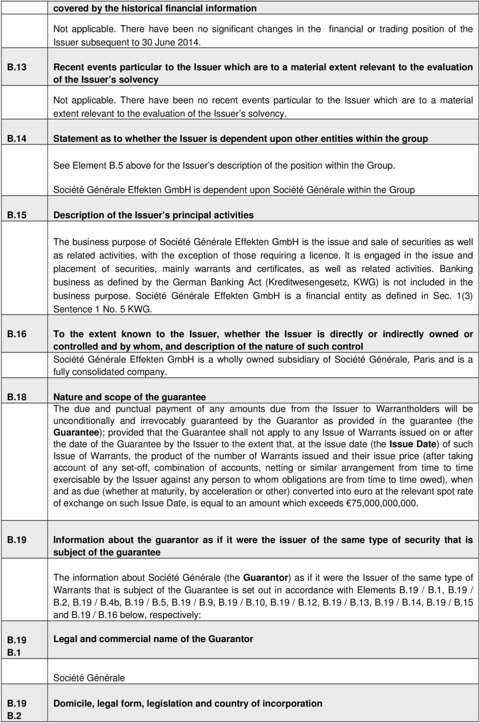 There have been no recent events particular to the Issuer which are to a material extent relevant to the evaluation of the Issuer s solvency. B.