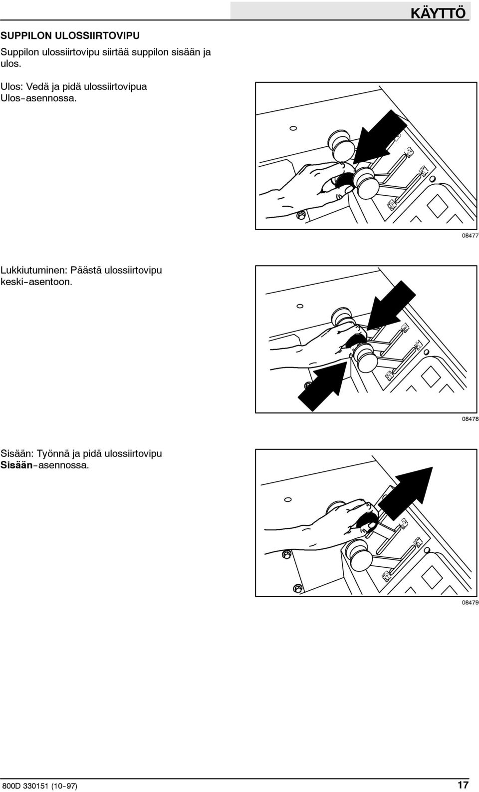 08477 Lukkiutuminen: Päästä ulossiirtovipu keski--asentoon.