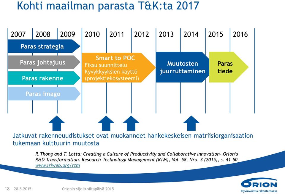 ovat muokanneet hankekeskeisen matriisiorganisaation tukemaan kulttuurin muutosta R.Thong and T.