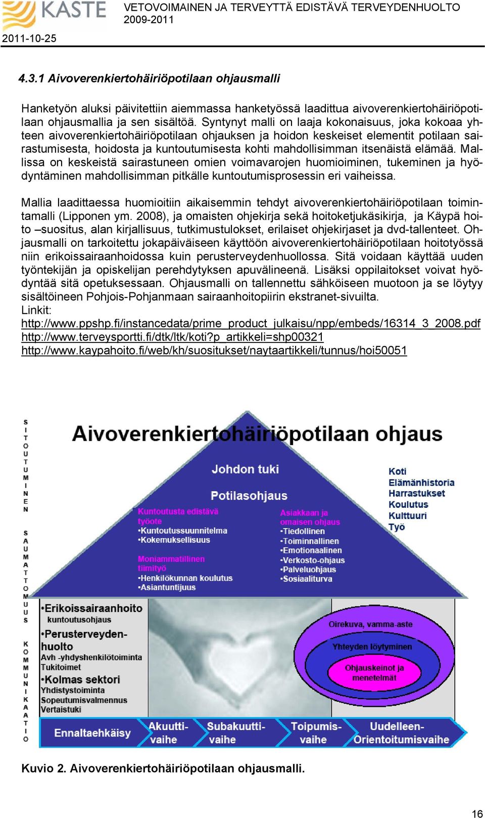 mahdollisimman itsenäistä elämää. Mallissa on keskeistä sairastuneen omien voimavarojen huomioiminen, tukeminen ja hyödyntäminen mahdollisimman pitkälle kuntoutumisprosessin eri vaiheissa.