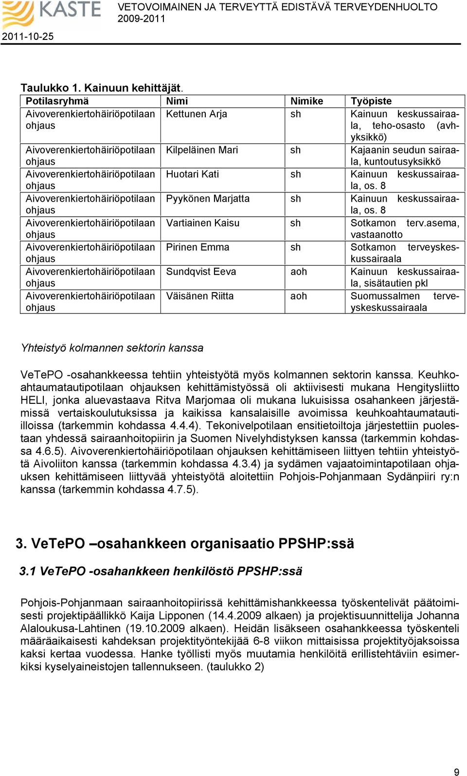 seudun sairaala, kuntoutusyksikkö Aivoverenkiertohäiriöpotilaan ohjaus Huotari Kati Kainuun keskussairaala, os. 8 Aivoverenkiertohäiriöpotilaan ohjaus Pyykönen Marjatta Kainuun keskussairaala, os.