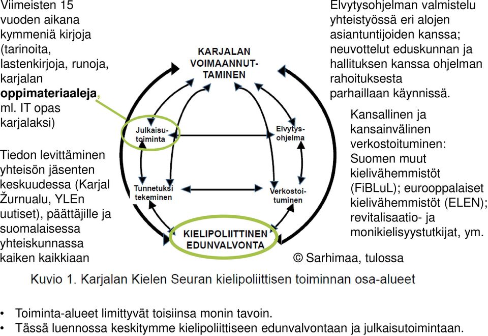 yhteistyössä eri alojen asiantuntijoiden kanssa; neuvottelut eduskunnan ja hallituksen kanssa ohjelman rahoituksesta parhaillaan käynnissä.