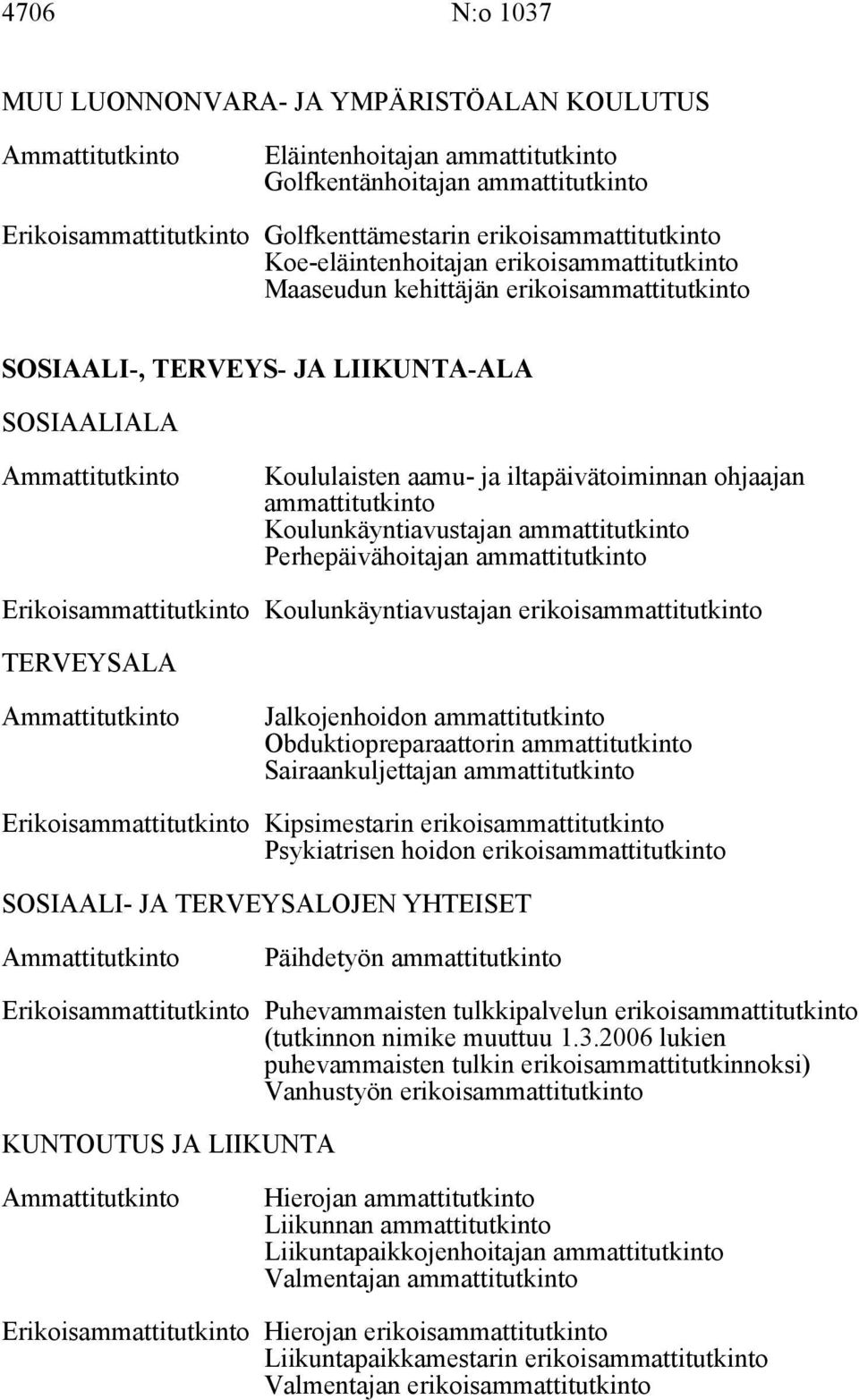 ammattitutkinto Koulunkäyntiavustajan ammattitutkinto Perhepäivähoitajan ammattitutkinto Erikoisammattitutkinto Koulunkäyntiavustajan erikoisammattitutkinto TERVEYSALA Jalkojenhoidon ammattitutkinto